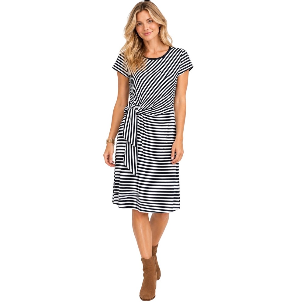 NWT Talbots Navy White Striped Side Tie Sheath Dress S 356096 19